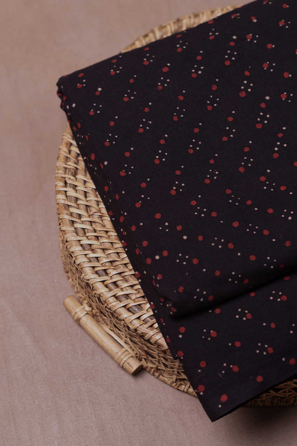 Midnight Cherry Dots - Black Ajrak Cotton Fabric - Image 3