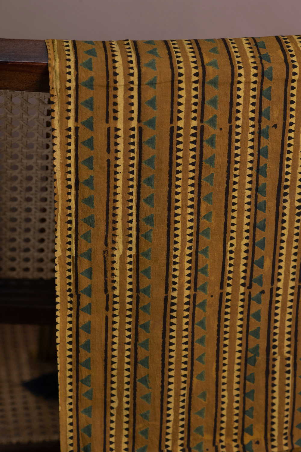 Stripe pattern on Yellow Ajrak Cotton Fabric - Image 2