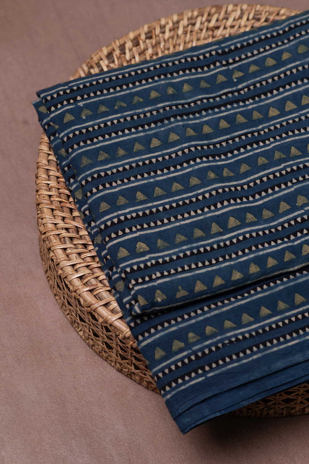 Indigo with Stripe Pattern Ajrak Cotton Fabric - Image 2