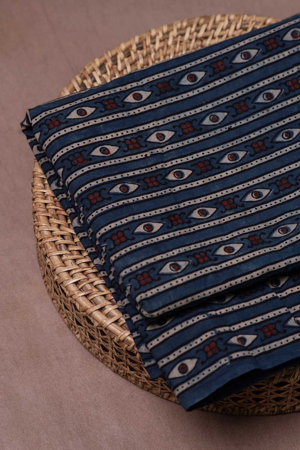 Eye Pattern on Indigo Ajrak Cotton Fabric - Image 2