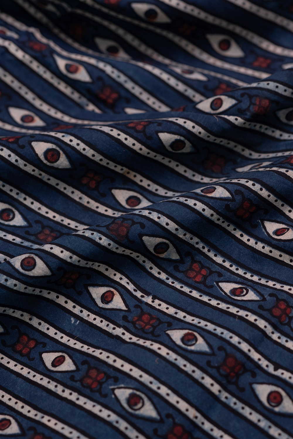 Eye Pattern on Indigo Ajrak Cotton Fabric - Image 3