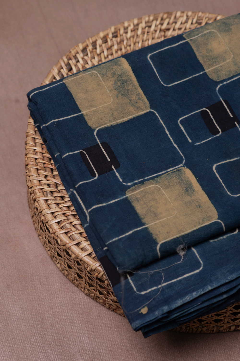 Square Motifs on Indigo Ajrak Cotton Fabric - Image 2
