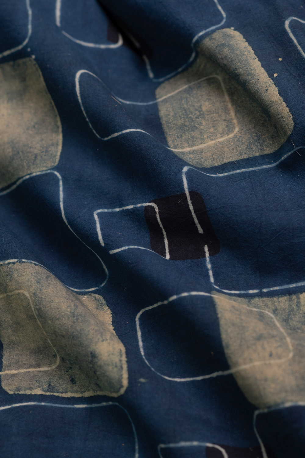 Square Motifs on Indigo Ajrak Cotton Fabric - Image 3