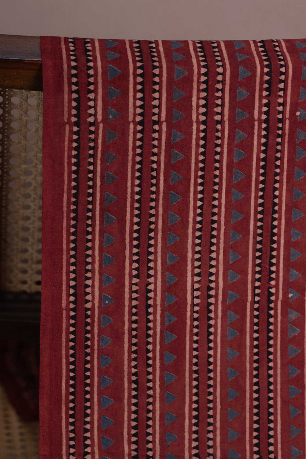 Stripes on Maroon Ajrak Cotton Fabric - Image 2