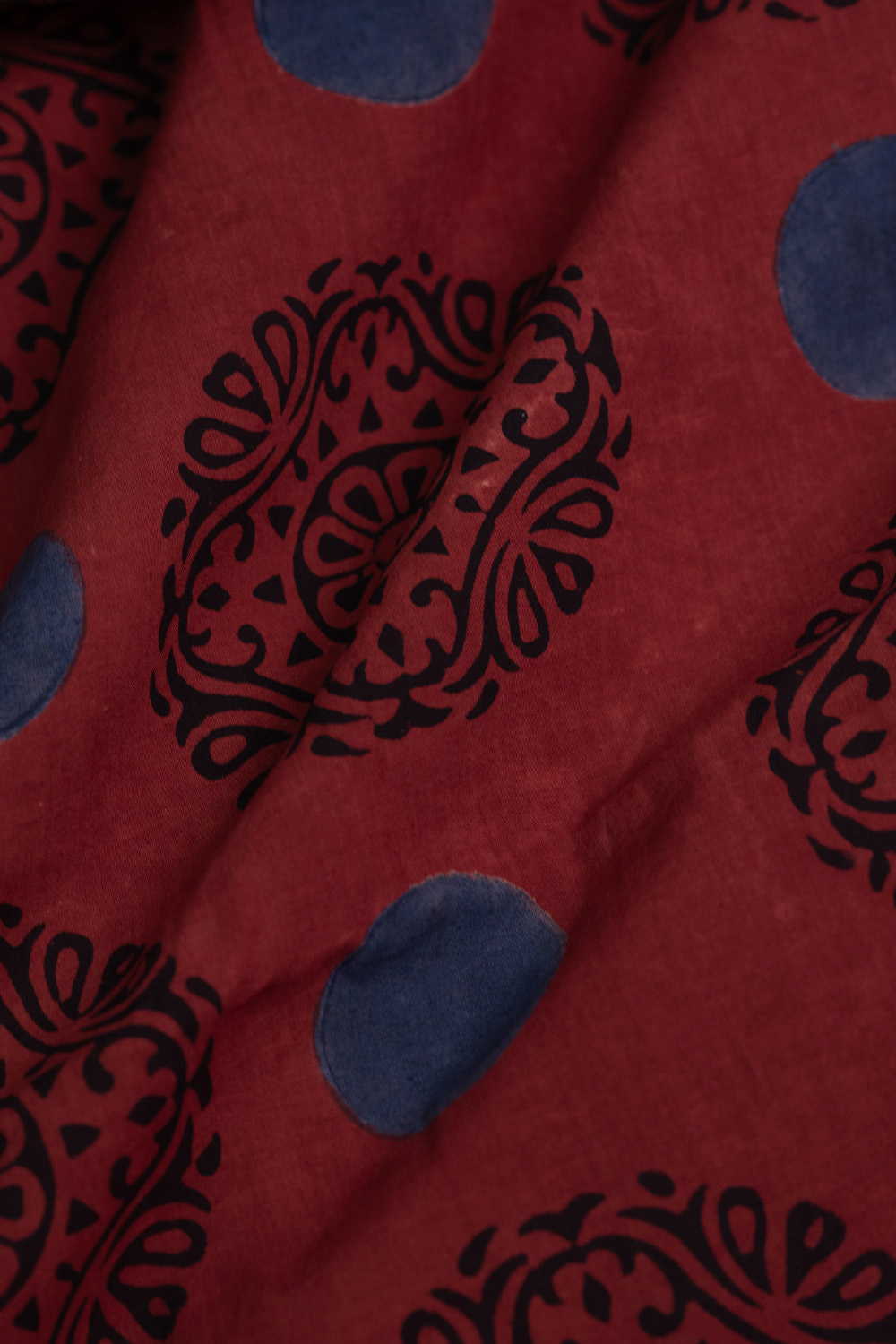 Mandala Motifs on Maroon Ajrak Cotton Fabric - Image 3