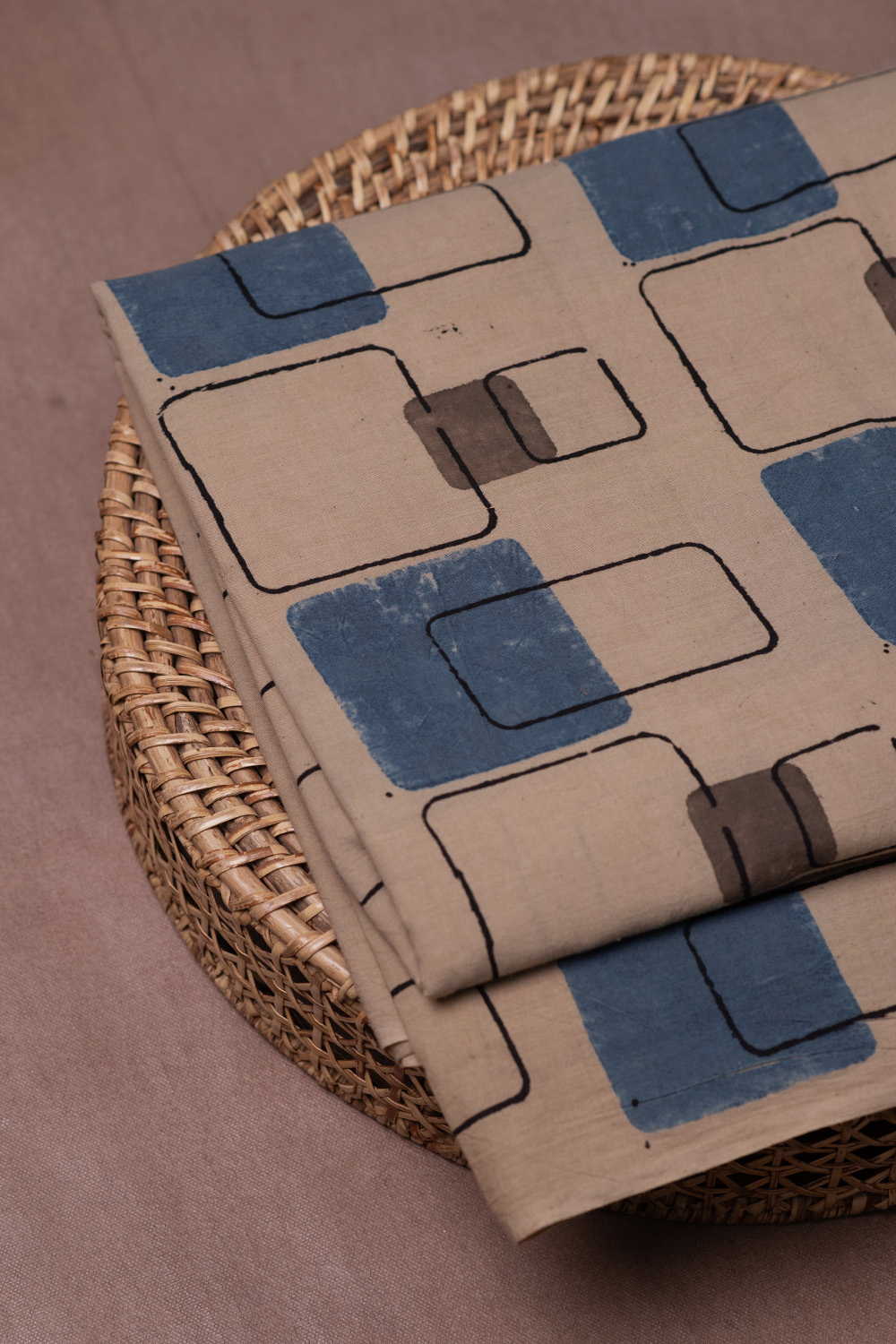 Cream with Blocks Ajrak Cotton Fabric - Image 2