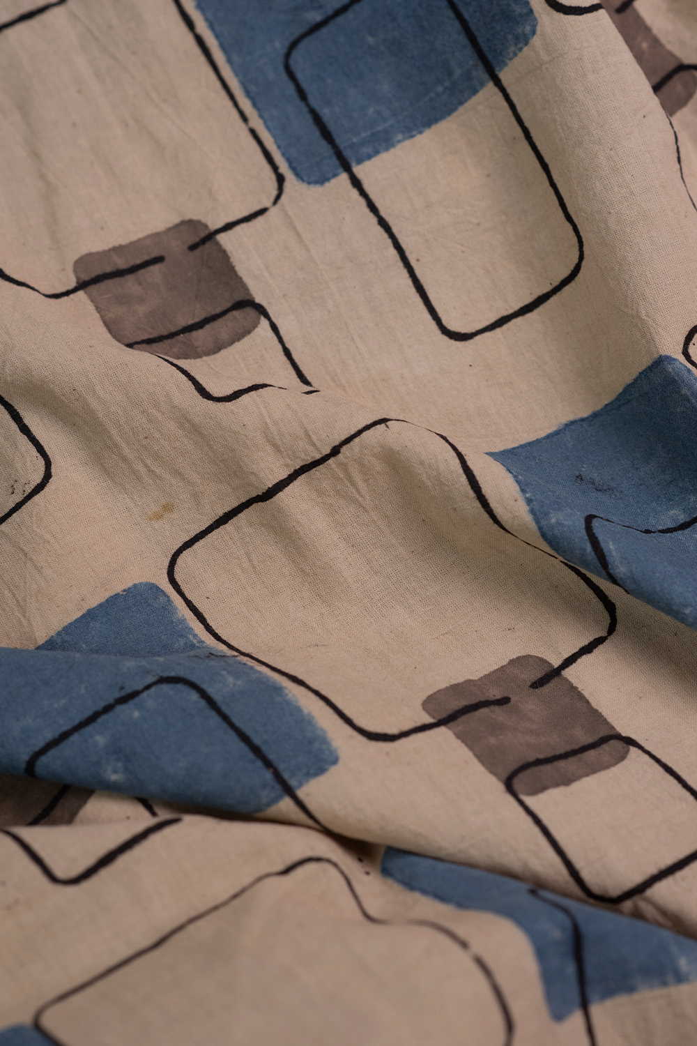 Cream with Blocks Ajrak Cotton Fabric - Image 3