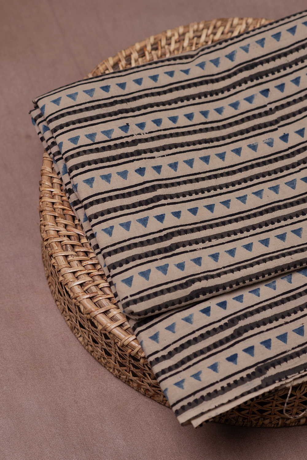 Angular Stripes on Cream Ajrak Cotton Fabric - Image 2