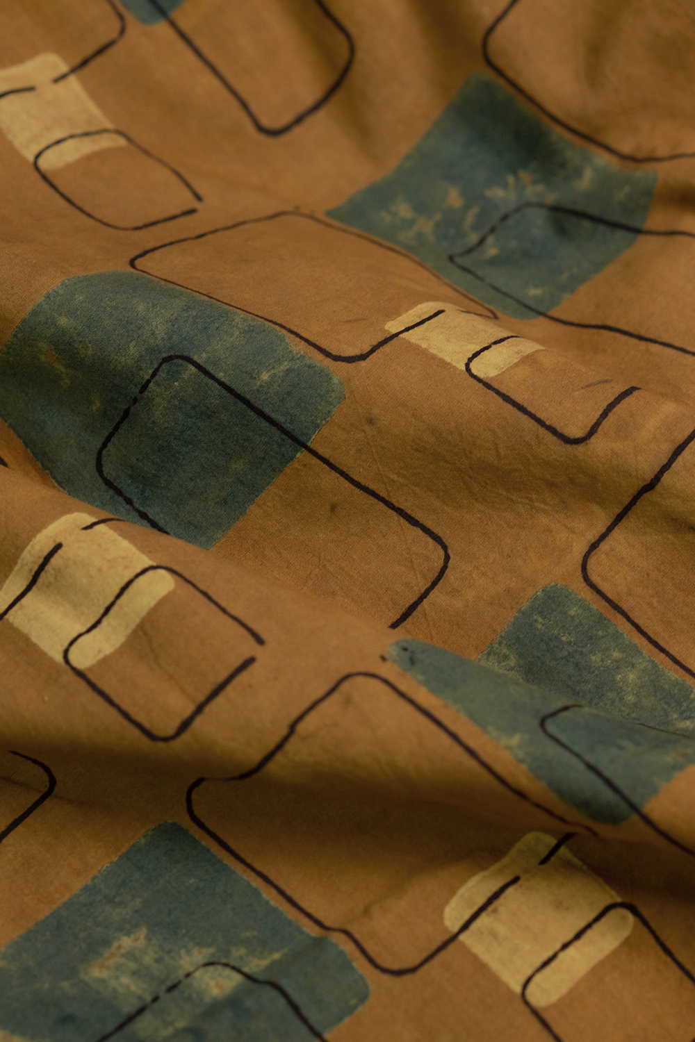 Yellow Ajrak Cotton Fabric - Image 3