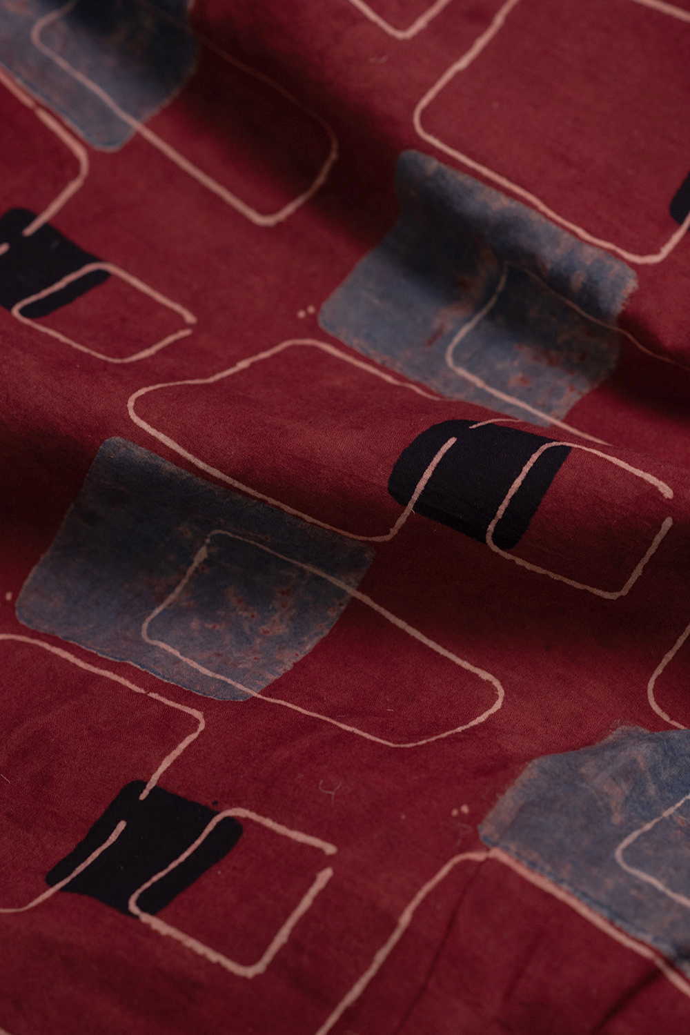 Maroon Ajrak Cotton Fabric - Image 3