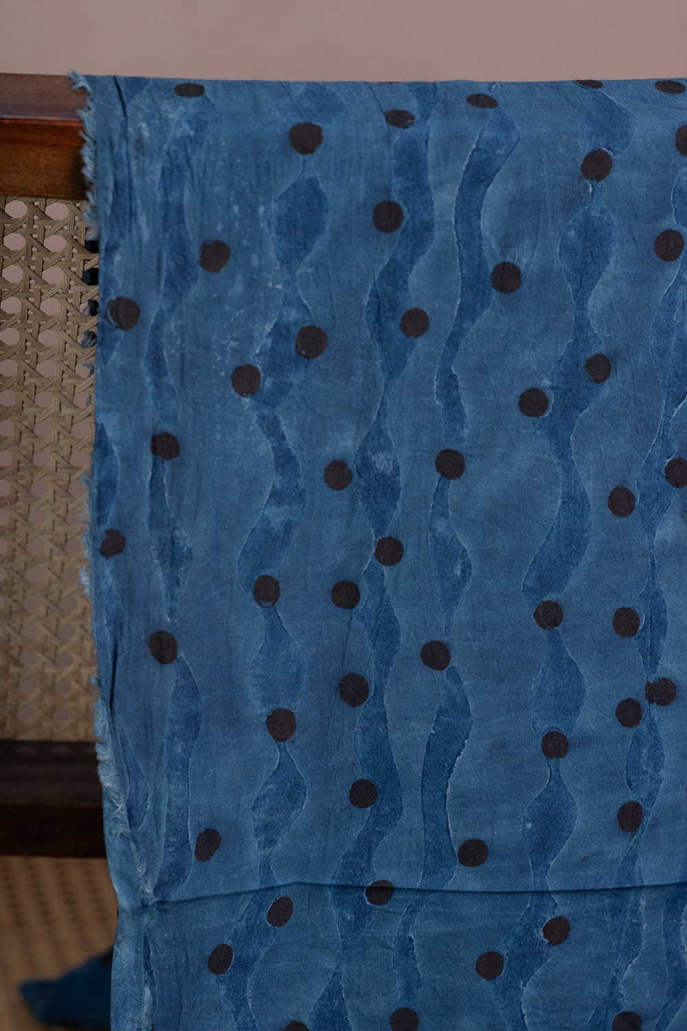 Black Dots on Indigo Ajrak Cotton Fabric