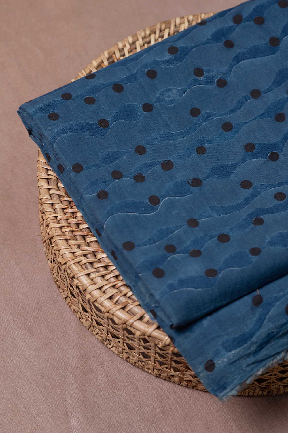 Black Dots on Indigo Ajrak Cotton Fabric - Image 2
