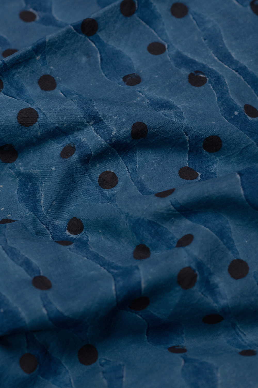 Black Dots on Indigo Ajrak Cotton Fabric - Image 3