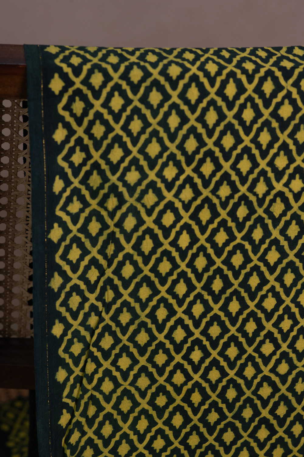Yellow with Green Ajrak Cotton Fabric