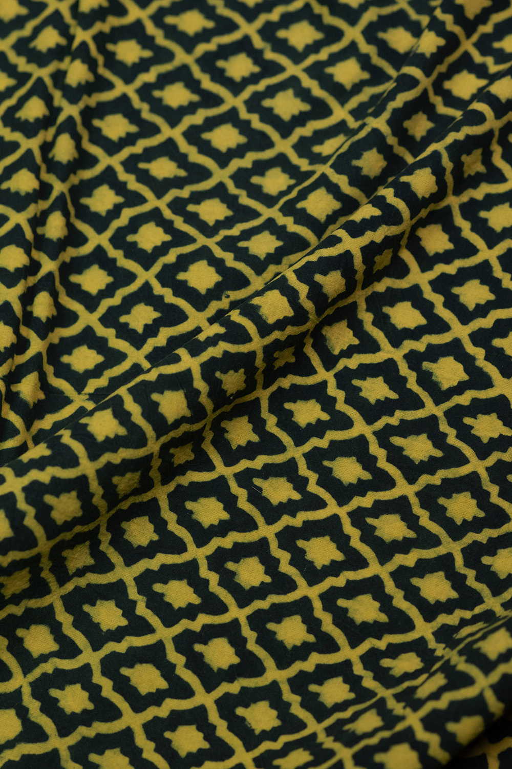 Yellow with Green Ajrak Cotton Fabric - Image 3