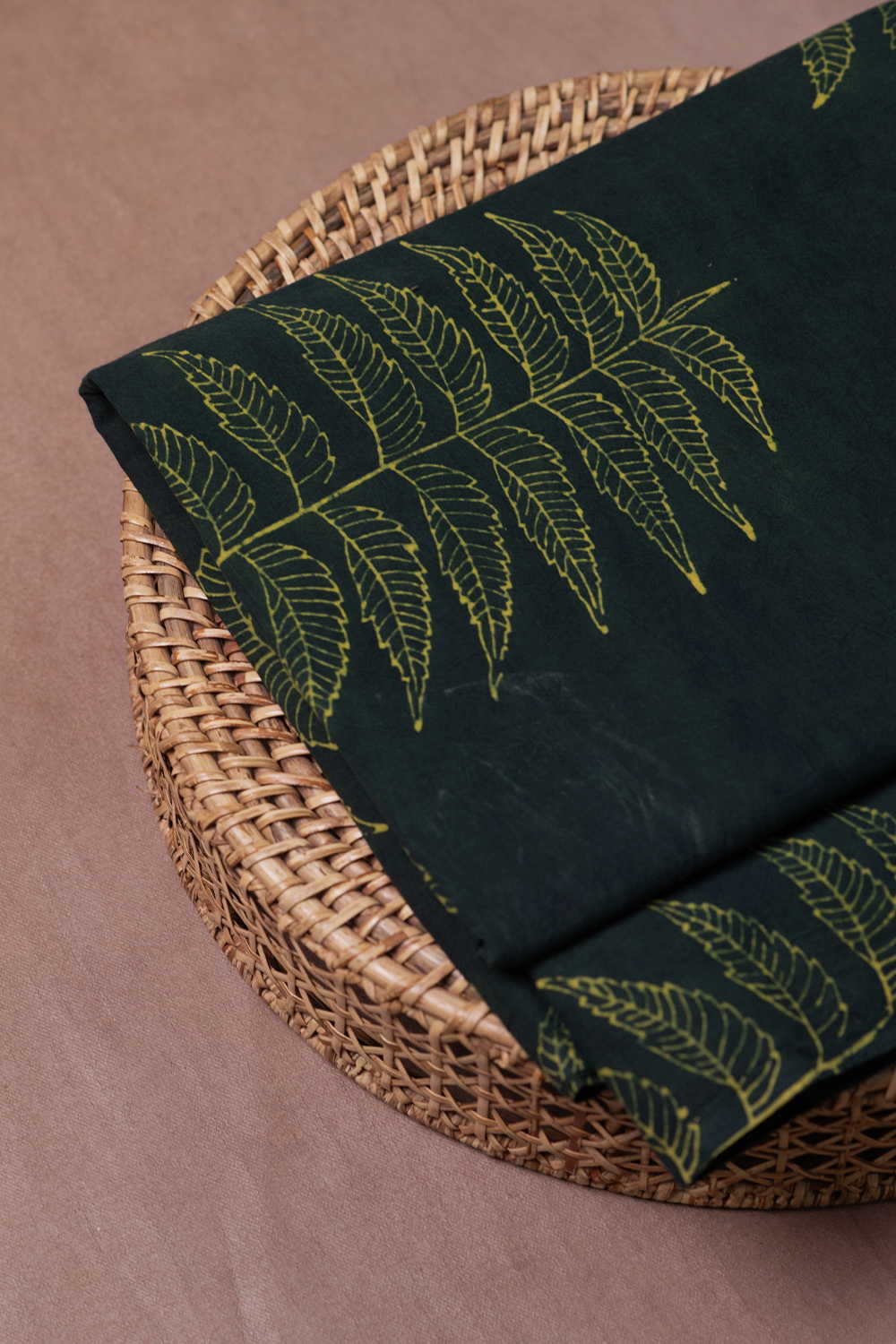 Leaf Motifs on Green Ajrak Cotton Fabric