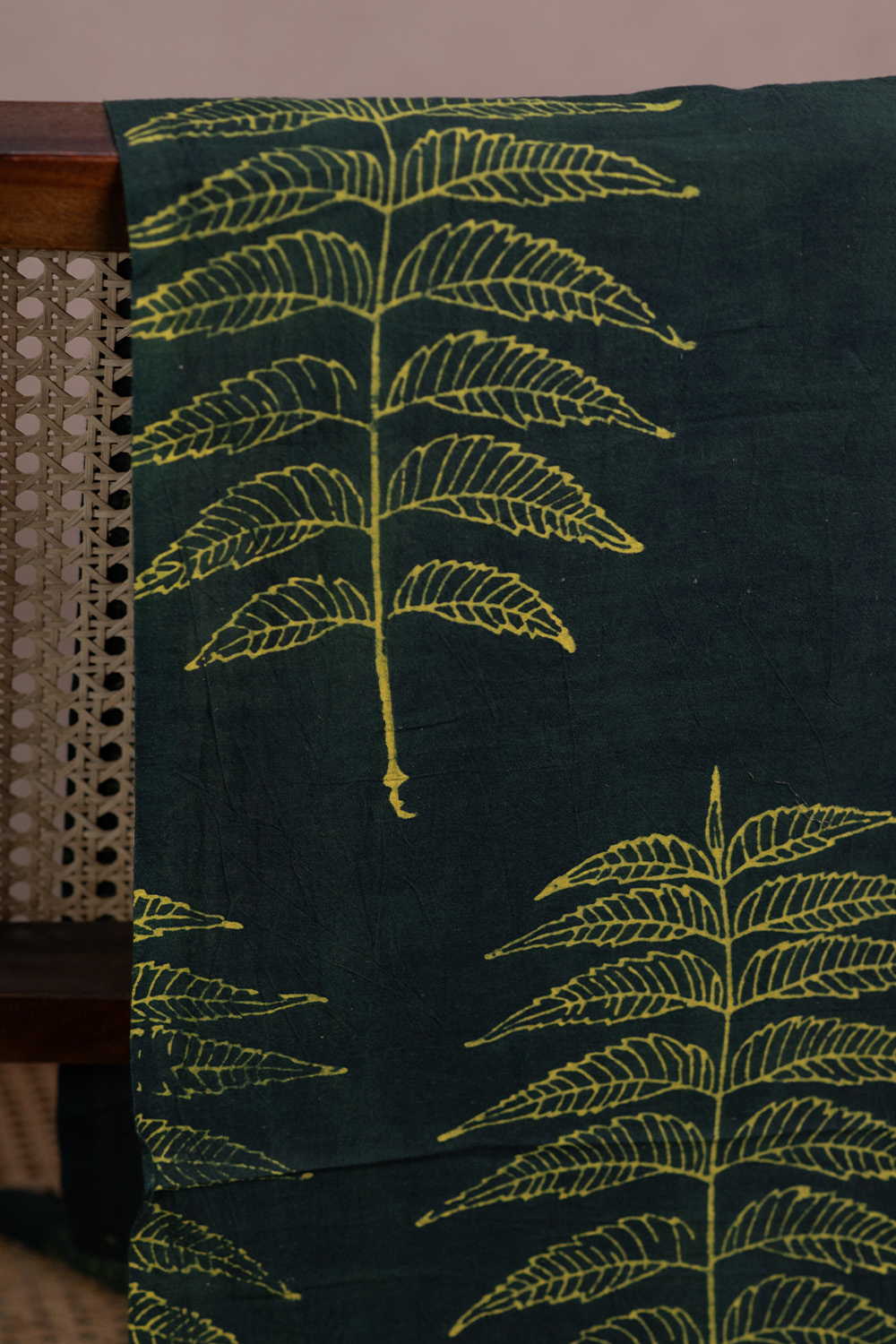 Leaf Motifs on Green Ajrak Cotton Fabric - Image 2