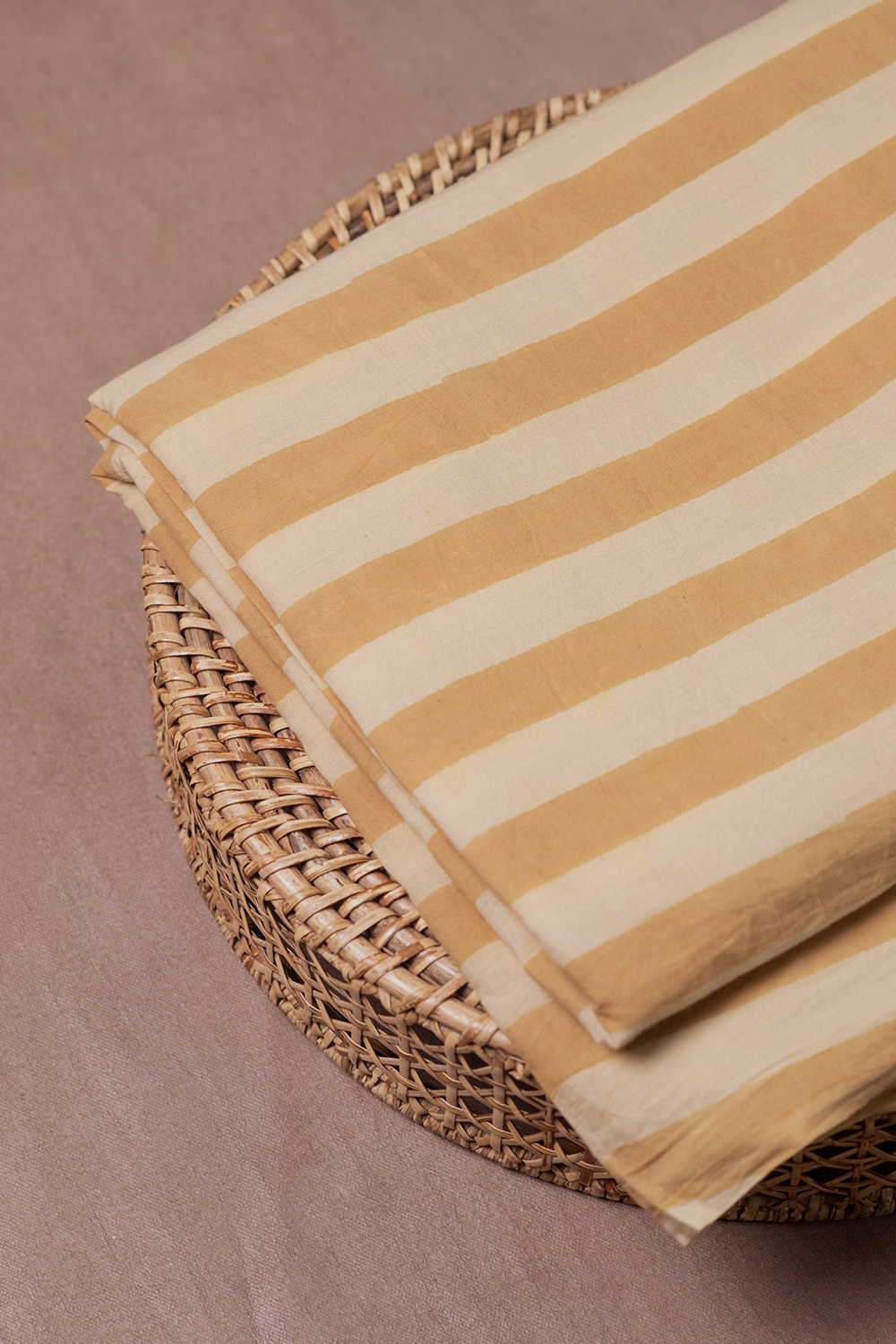 Stripes on Lighter Beige Ajrak Cotton Fabric