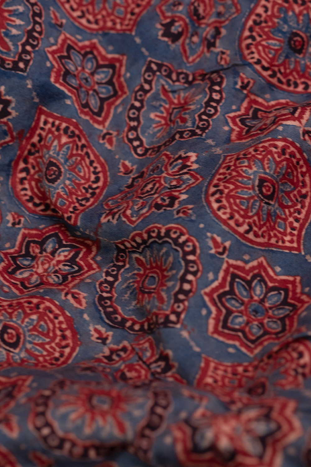 Maroon with Indigo Ajrak Cotton Fabric - Image 3