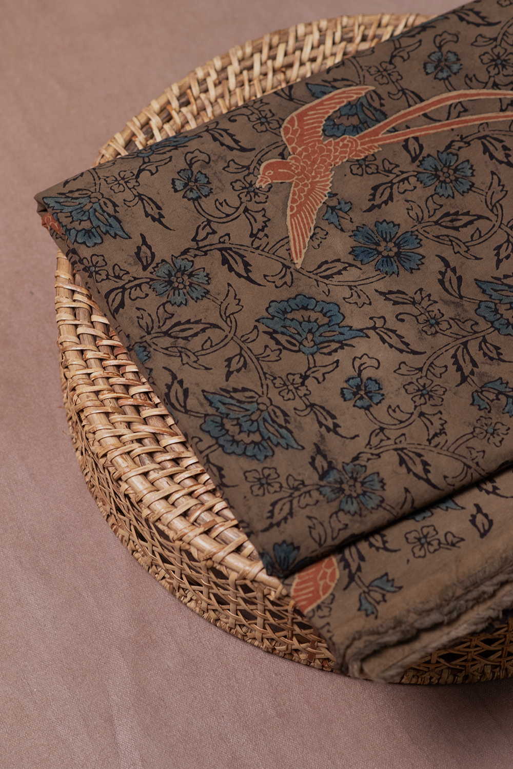 Olive Green with Birds Motifs Ajrak Cotton Fabric - Image 2