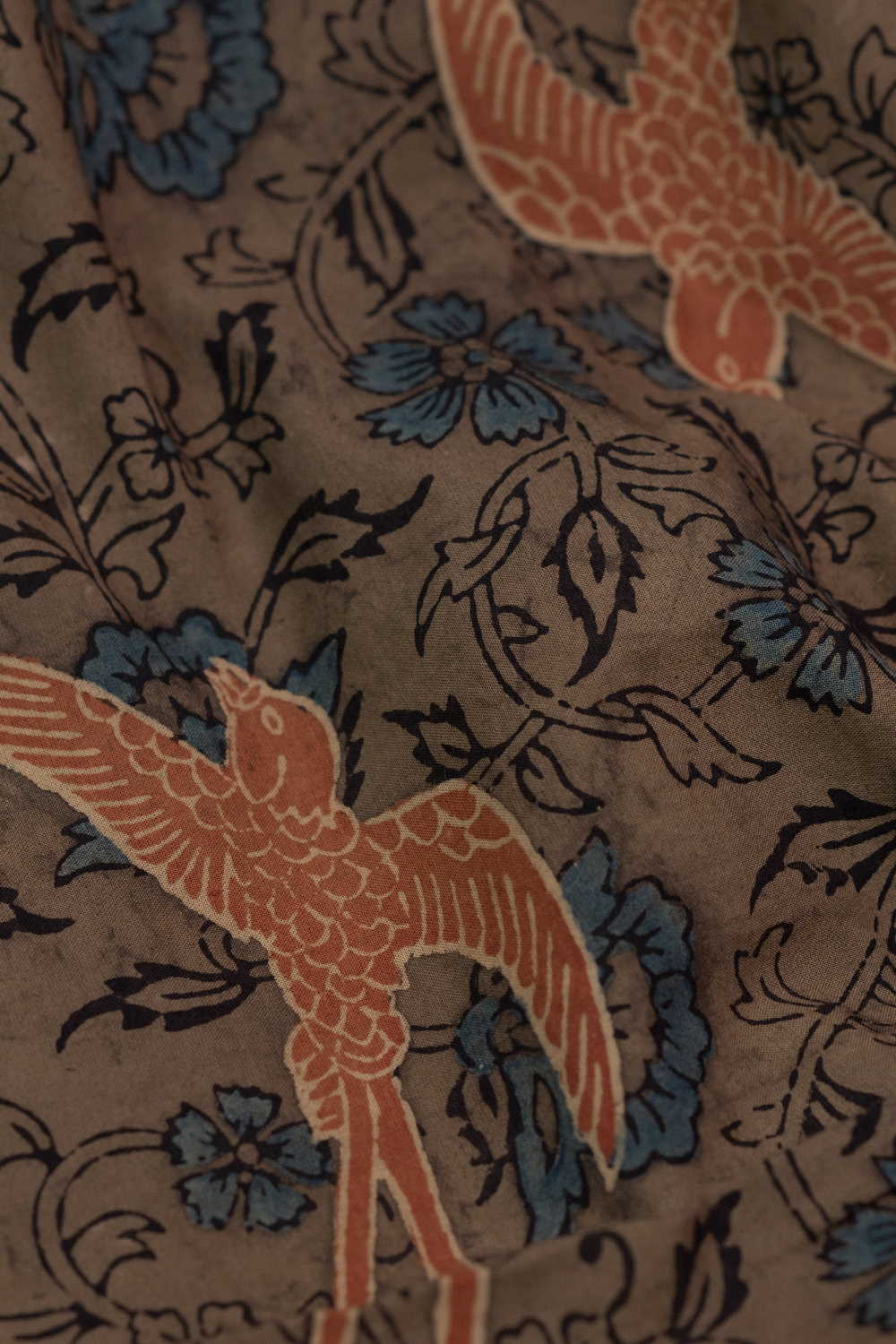 Olive Green with Birds Motifs Ajrak Cotton Fabric - Image 3