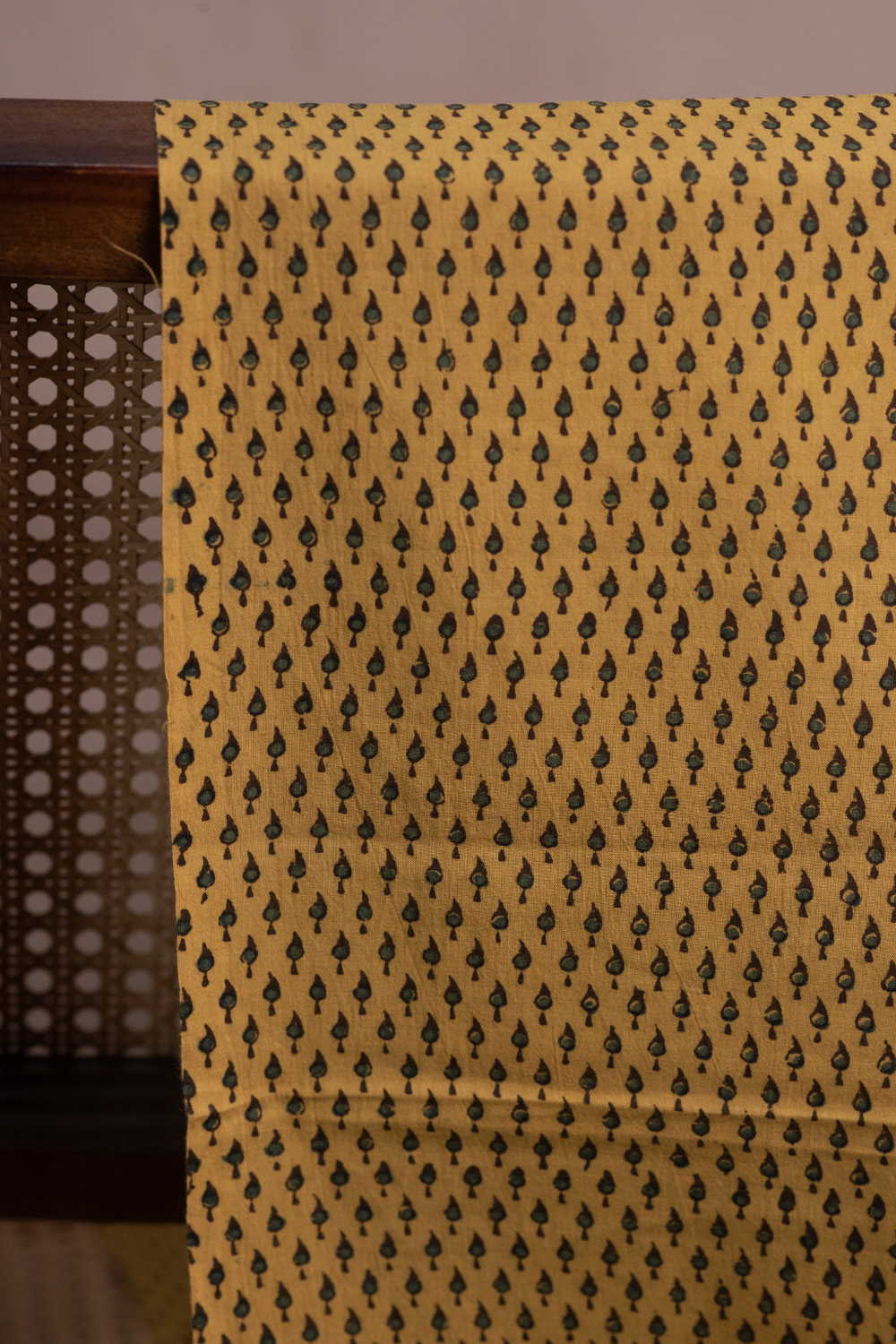 Tiny Motifs on Yellow Ajrak Cotton Fabric - Image 2