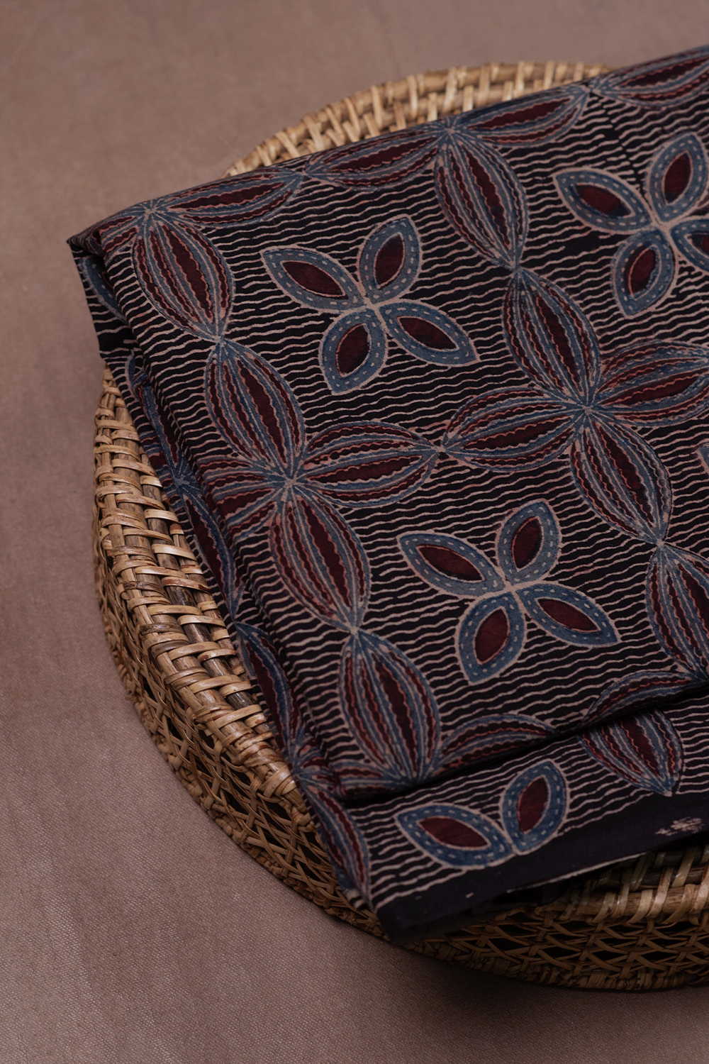 Black Patterned Ajrak Cotton Fabric