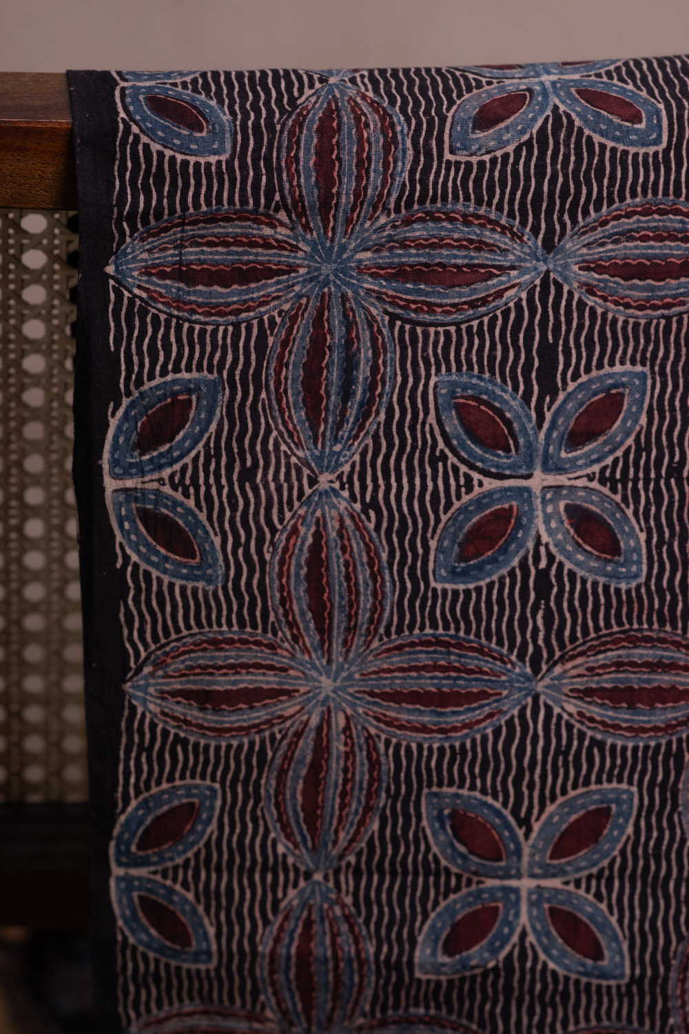 Black Patterned Ajrak Cotton Fabric - Image 2