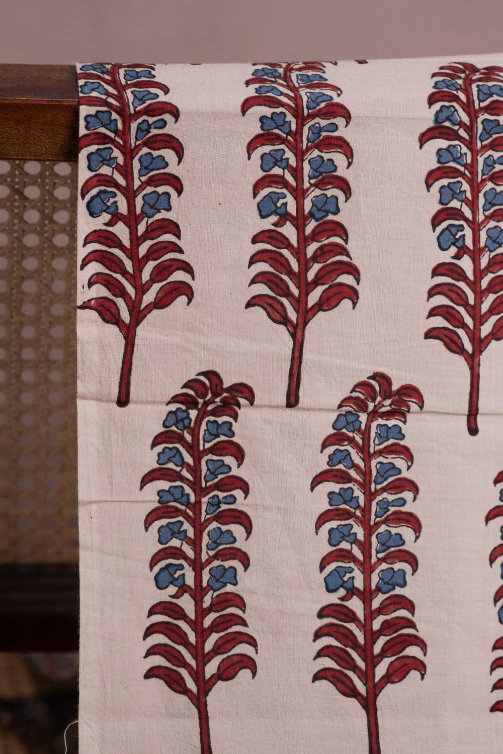 Leaf Buttas on Cream Ajrak Cotton Fabric