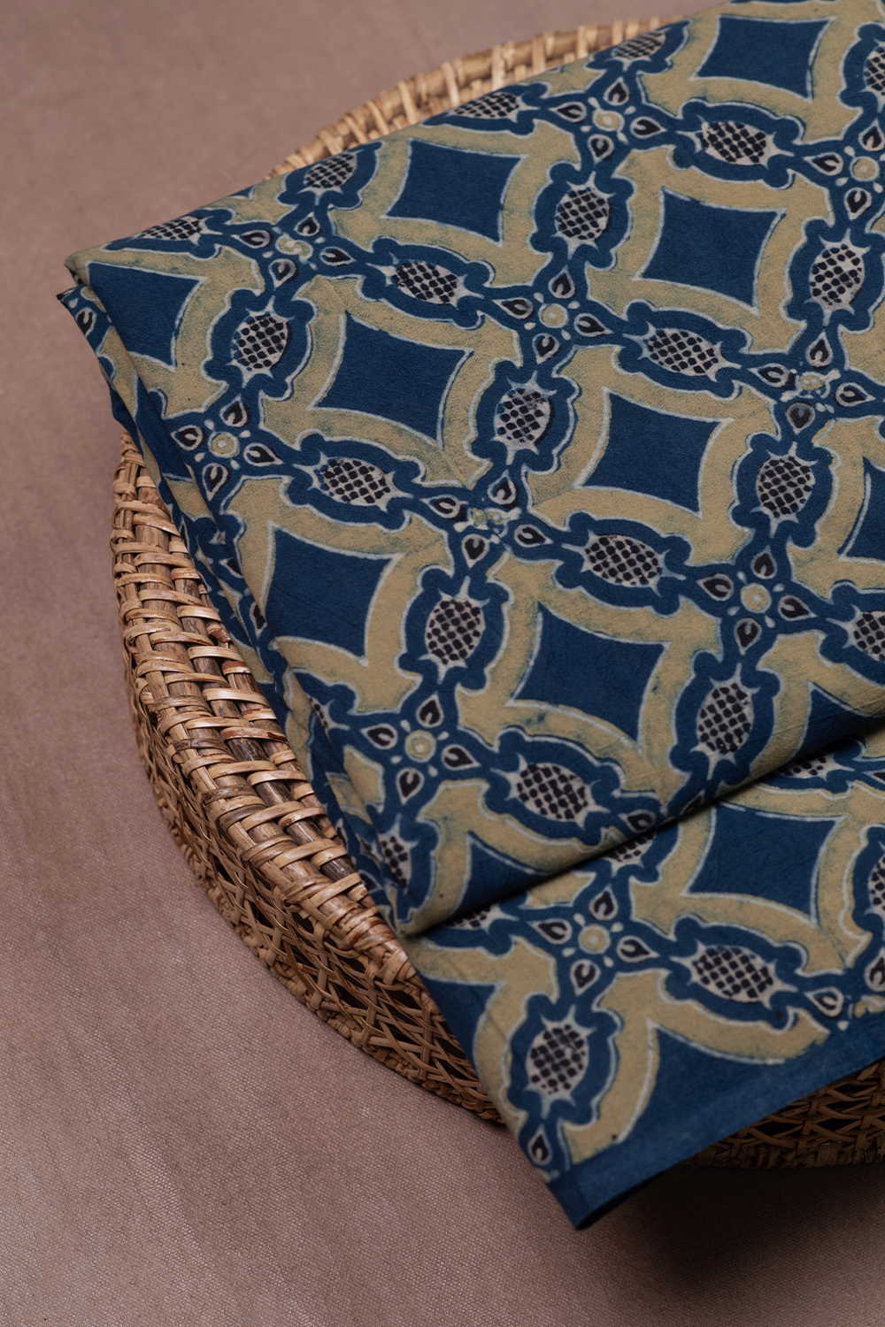 Green with Indigo Ajrak Cotton Fabric