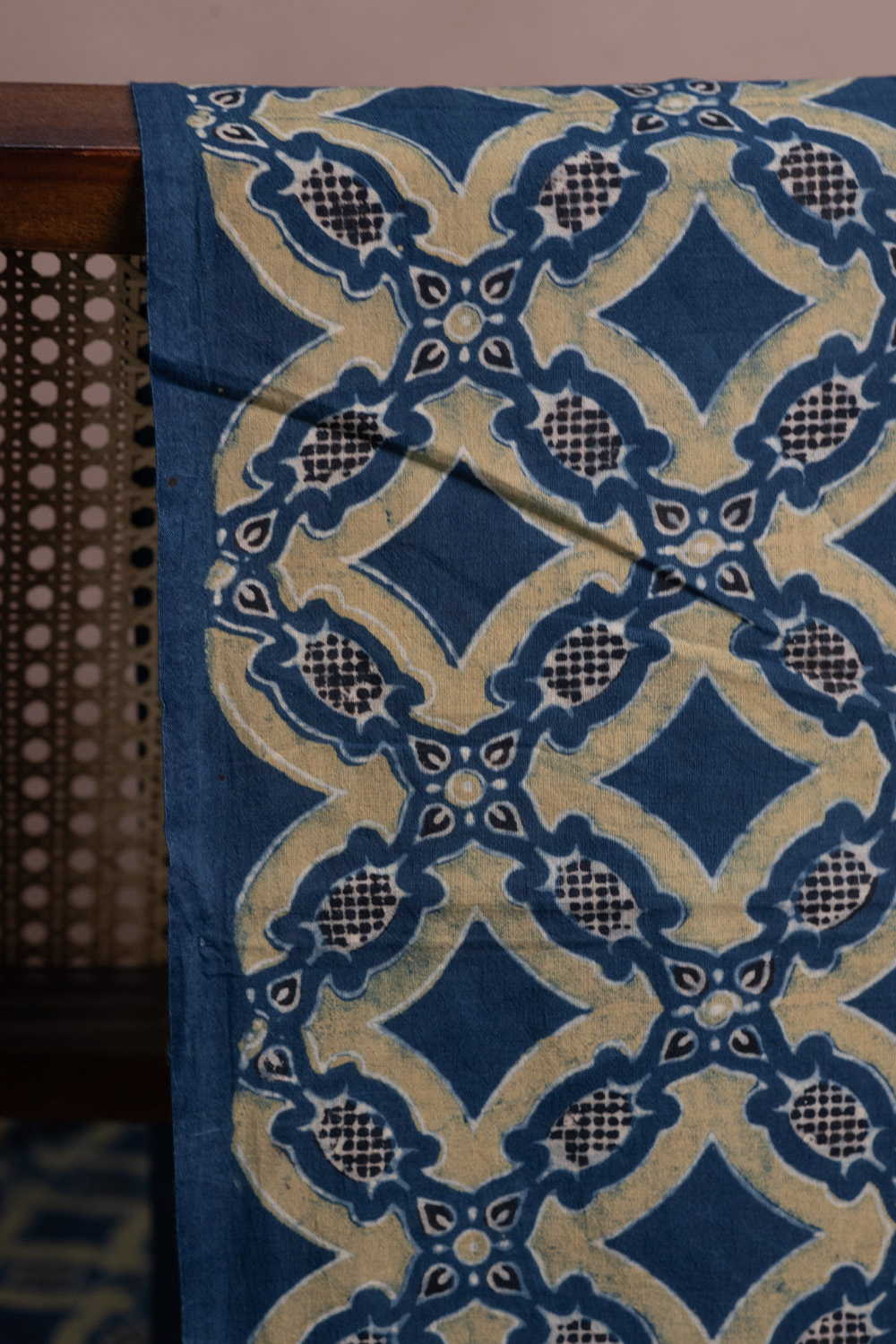 Green with Indigo Ajrak Cotton Fabric - Image 2