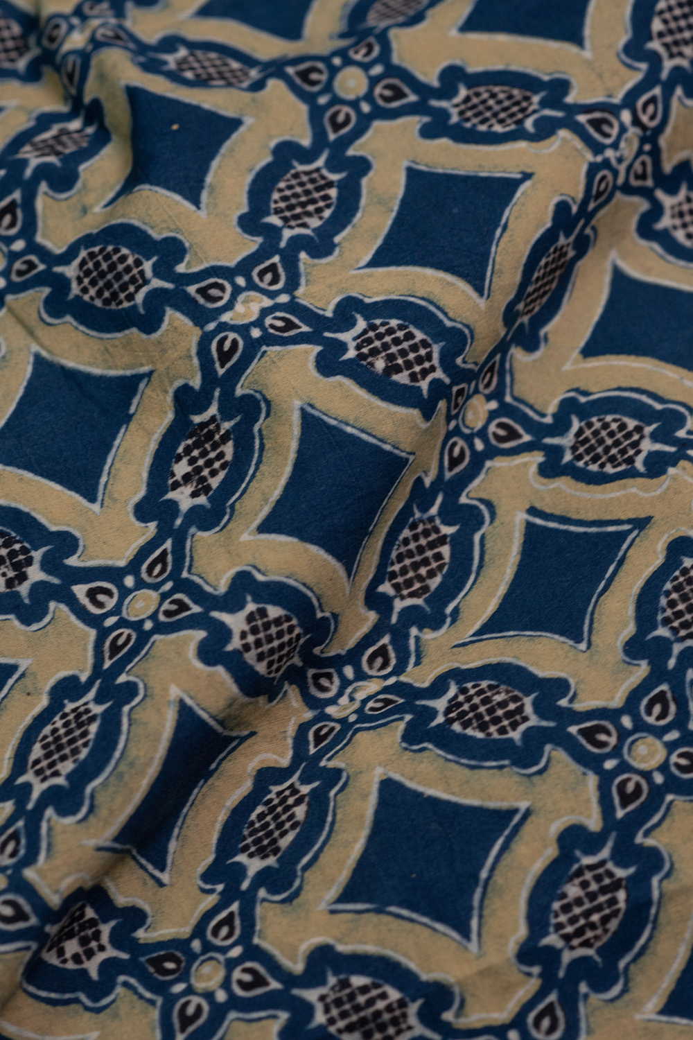 Green with Indigo Ajrak Cotton Fabric - Image 3