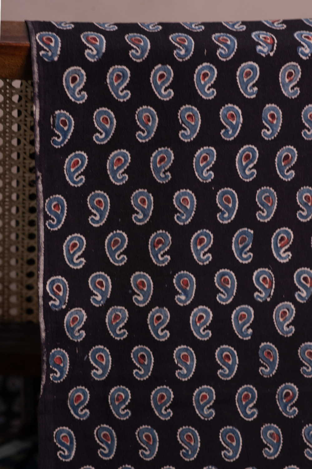 Paisley on Black Ajrak Cotton Fabric