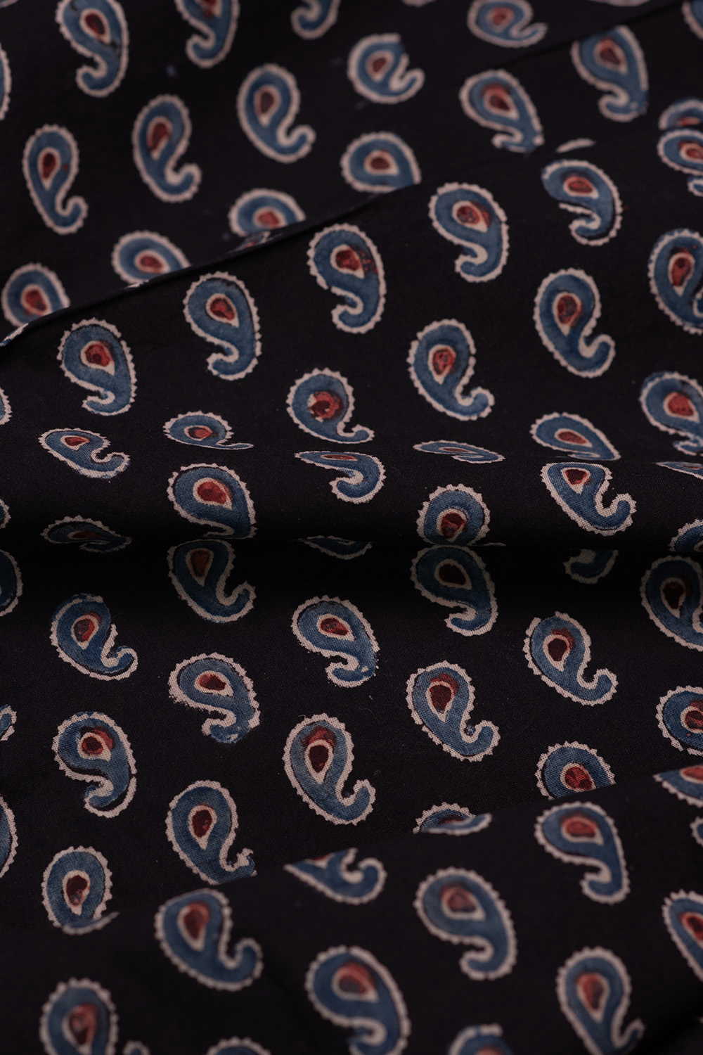 Paisley on Black Ajrak Cotton Fabric - Image 3