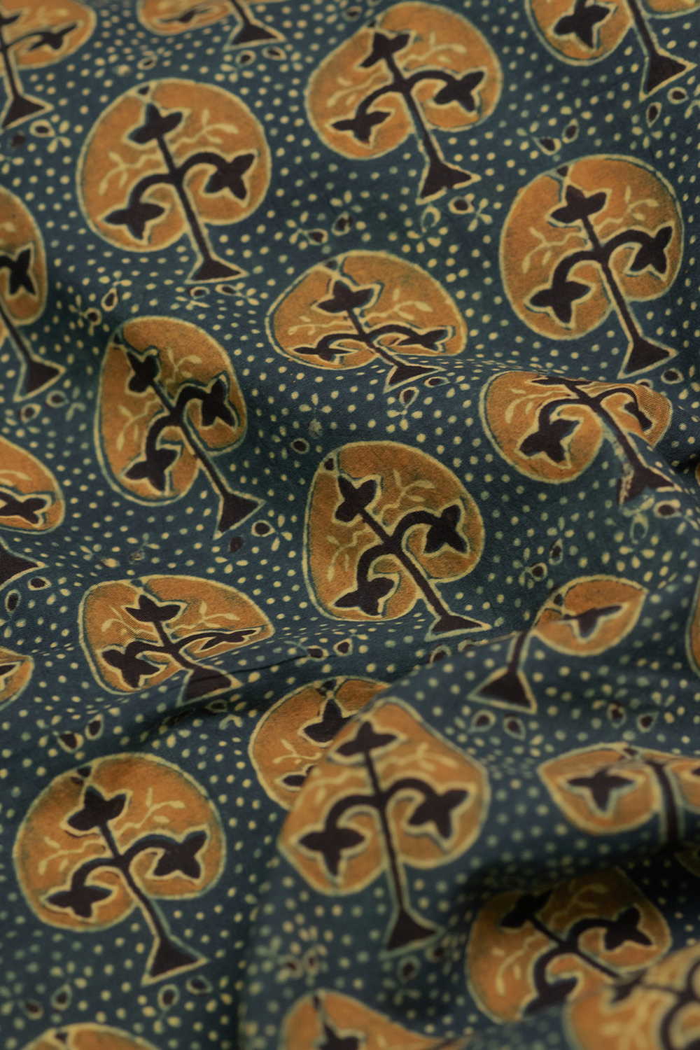 Yellow with Green Ajrak Cotton Fabric - Image 2