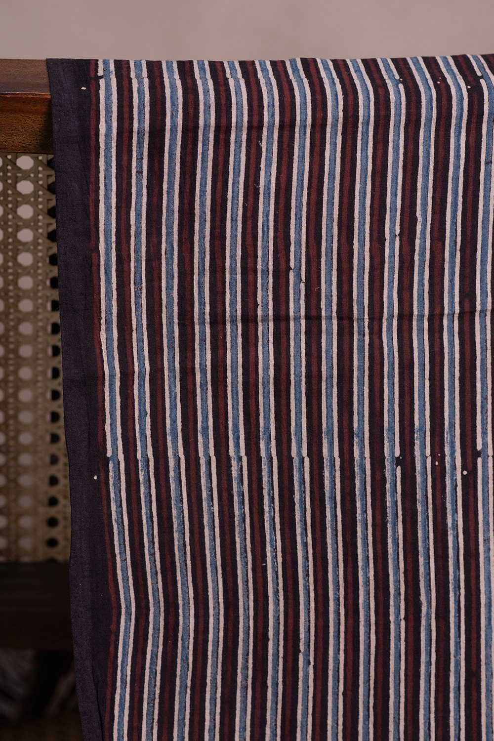 Lines on Black Ajrak Cotton Fabric - Image 2
