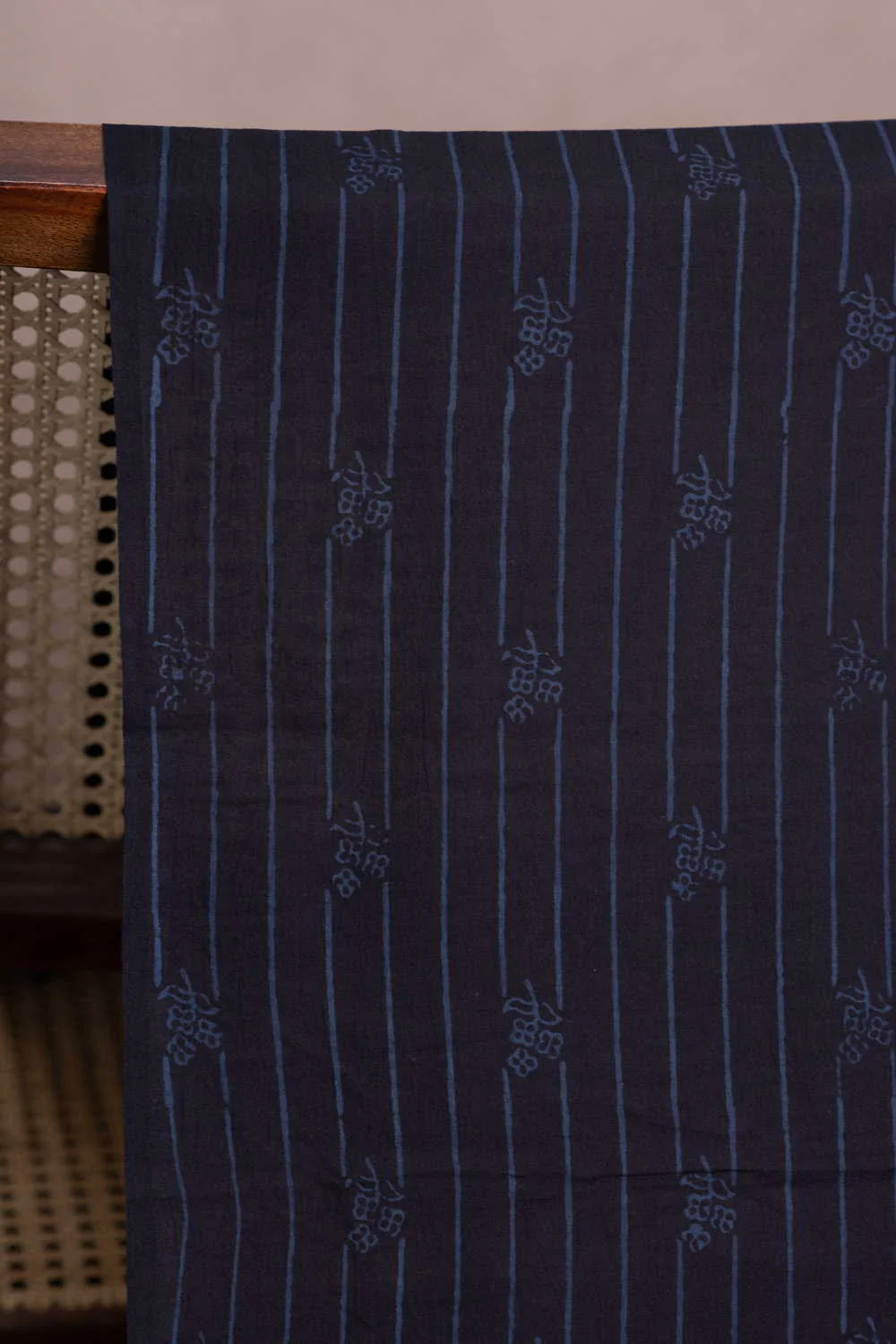 Indigo Lines on Black Ajrak Cotton Fabric