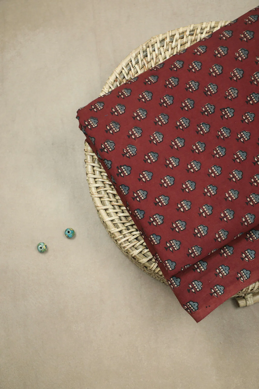 Tiny Florets on Maroon Ajrak Cotton Fabric