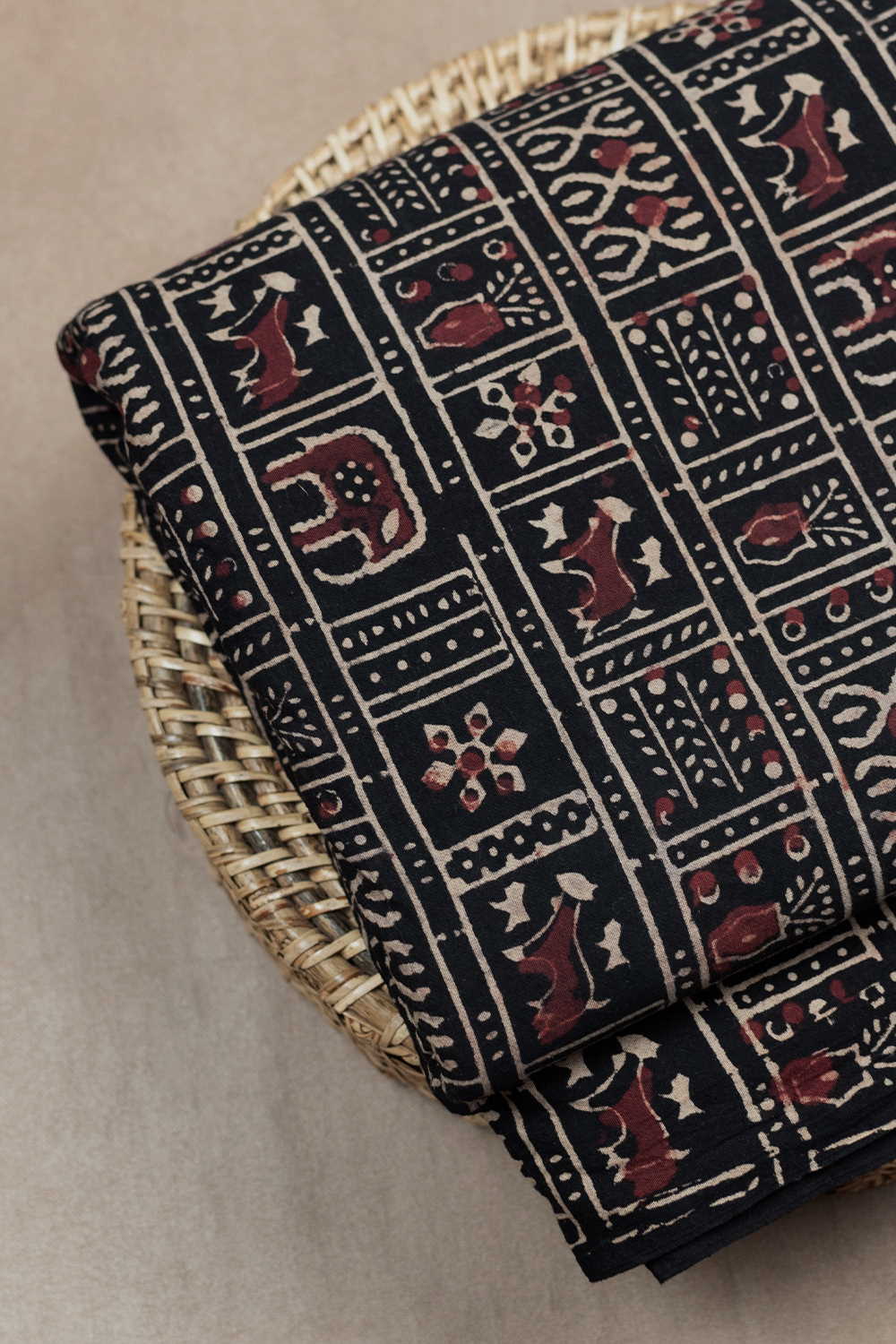 Patterned on Black Ajrak Cotton Fabric