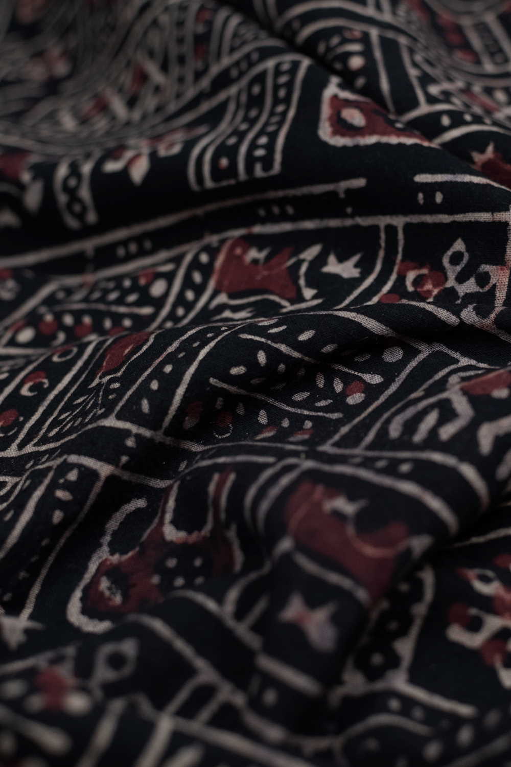 Patterned on Black Ajrak Cotton Fabric - Image 2