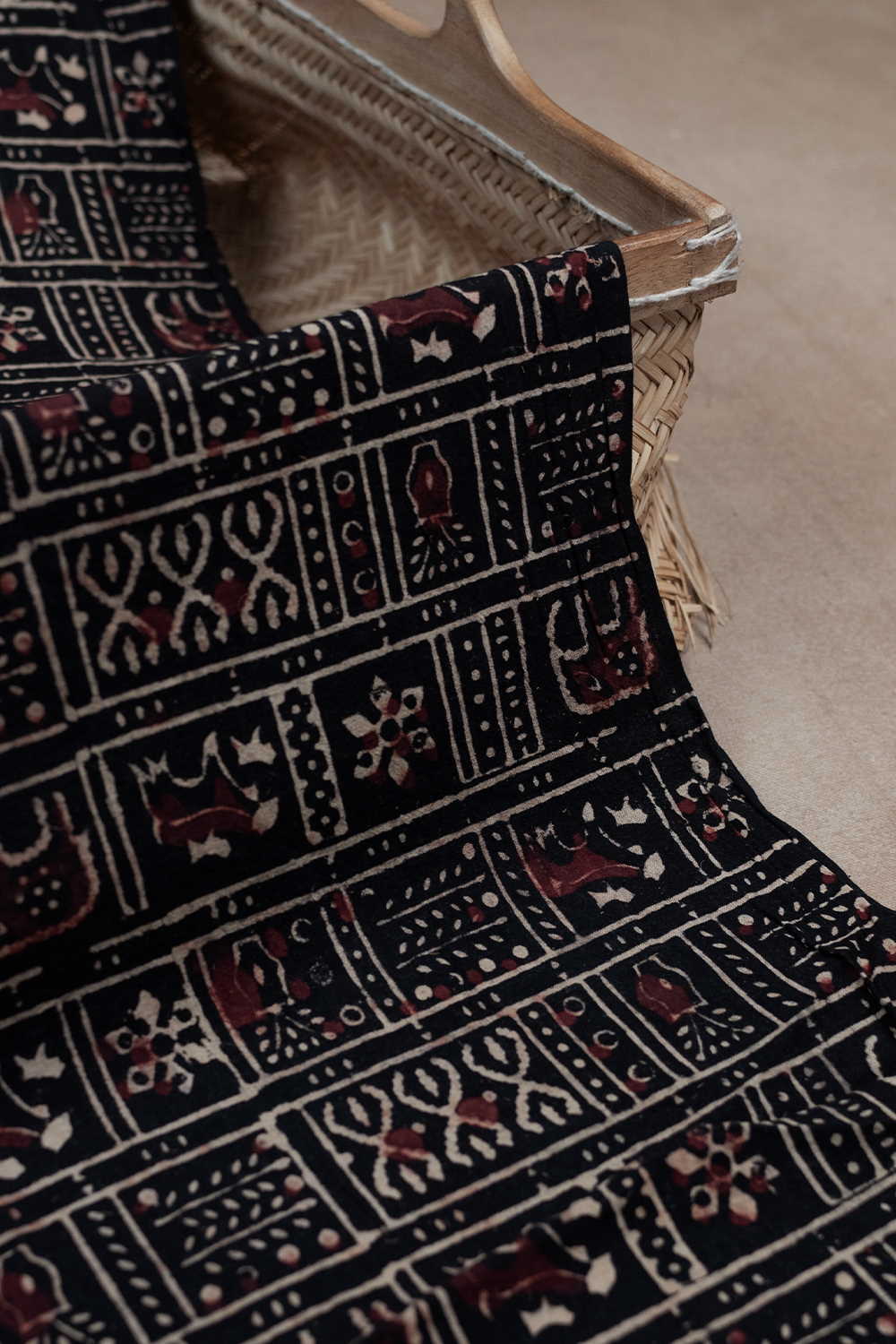 Patterned on Black Ajrak Cotton Fabric - Image 3