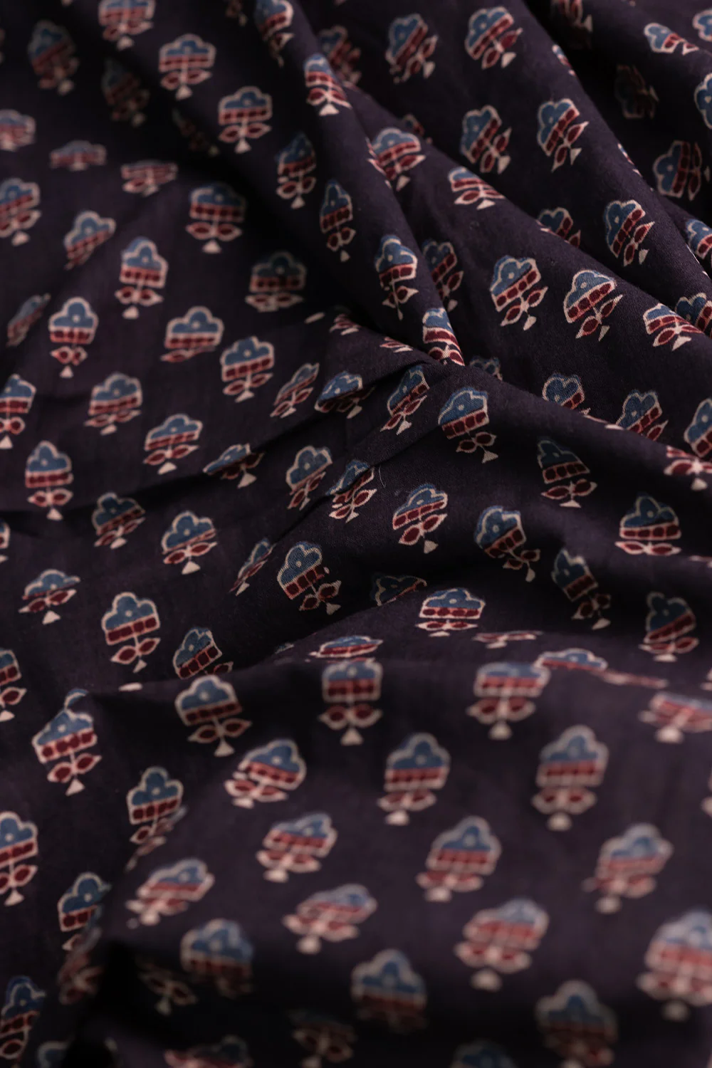 Florals on Black Ajrak Cotton Fabric - Image 3