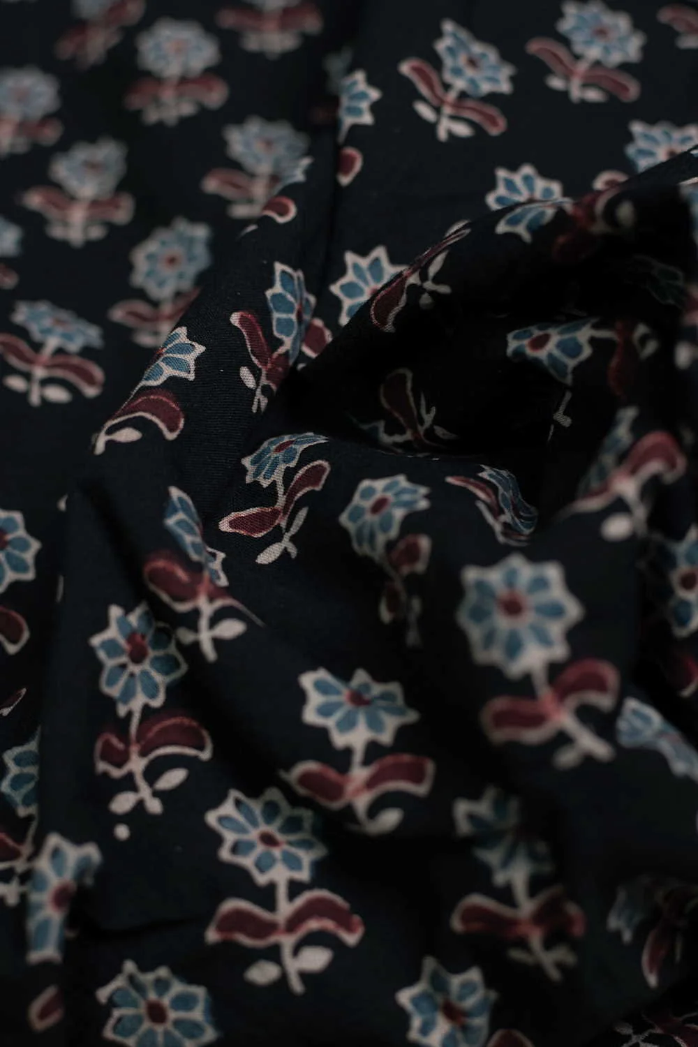 Black with Florets Ajrak Cotton Fabric - Image 2