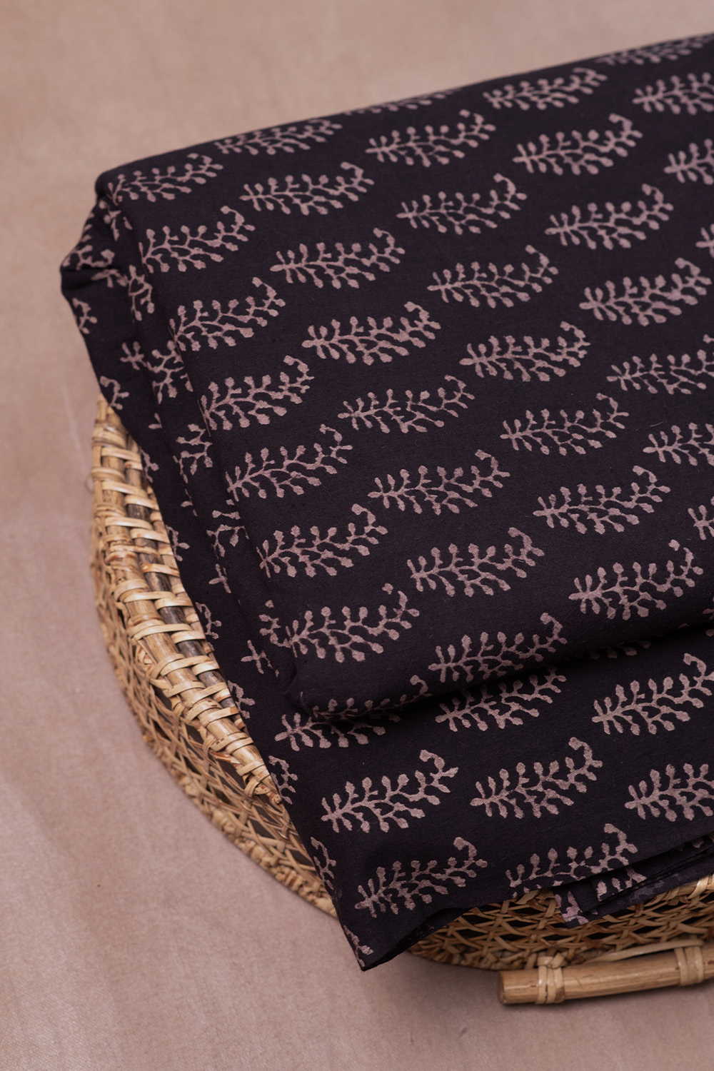 Dull Black Ajrak Cotton Fabric - Image 2