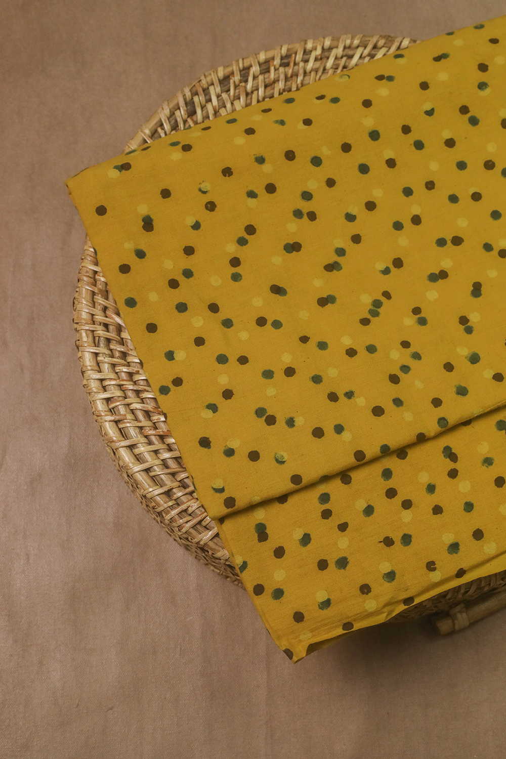 Yellow Dotted Ajrak Cotton Fabric