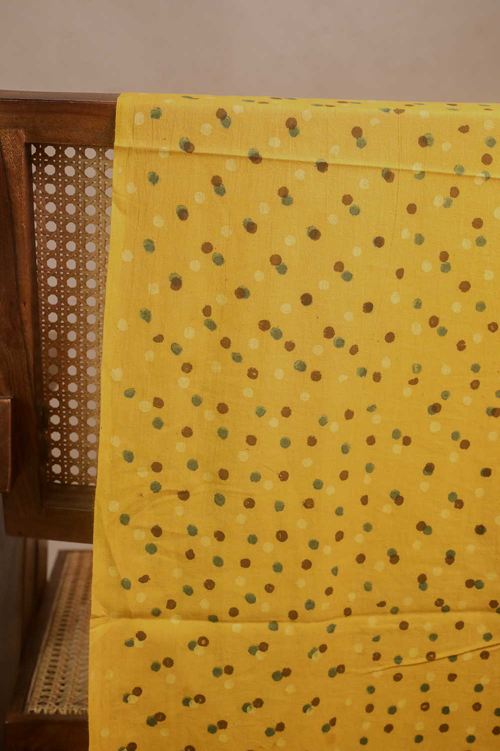 Yellow Dotted Ajrak Cotton Fabric - Image 2