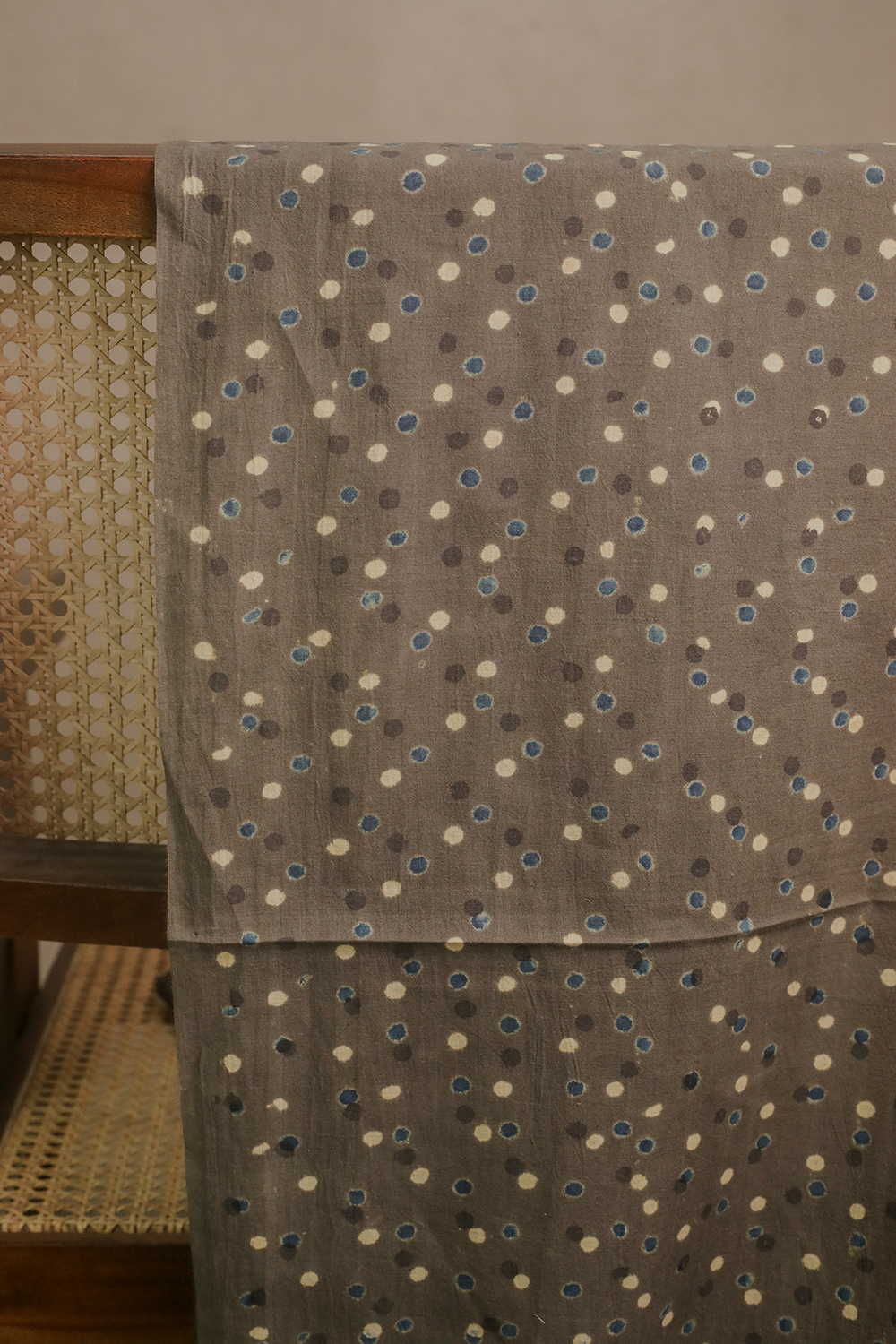 Grey with Dots on Ajrak Cotton Fabric - Image 2