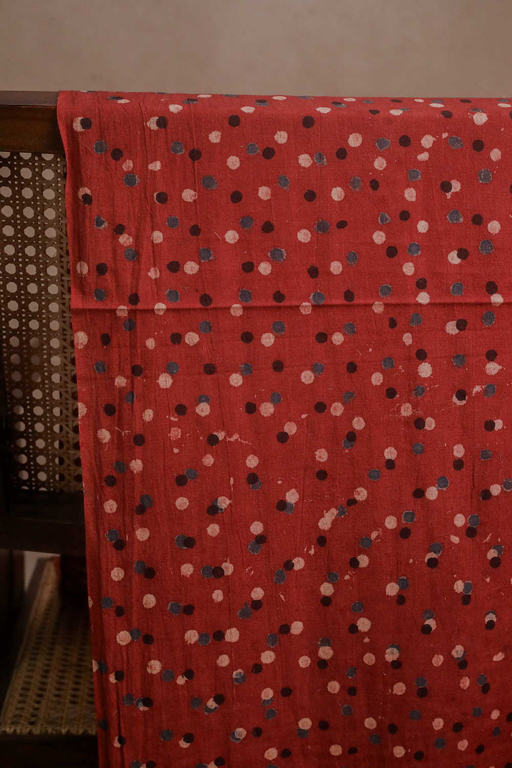 Maroon Dotted Ajrak Cotton Fabric - Image 2
