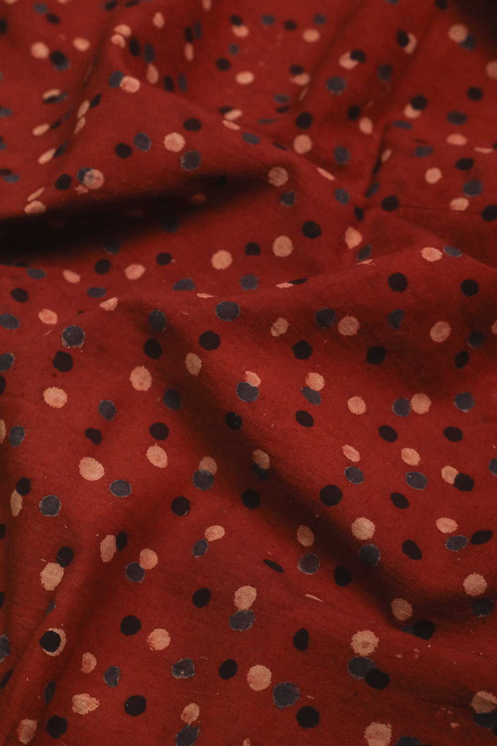 Maroon Dotted Ajrak Cotton Fabric - Image 3