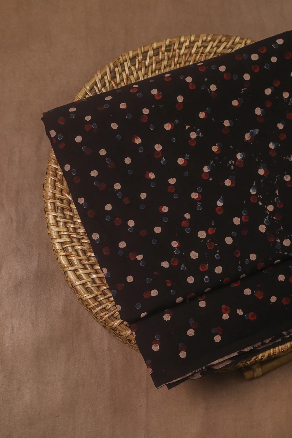 Multi Dots on Black Black Ajrak Cotton Fabric - Image 2